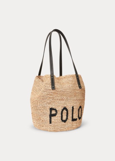 Bolsos De Mano Polo Ralph Lauren Mujer Marrom Claro - Raffia Medium - REPSB6048